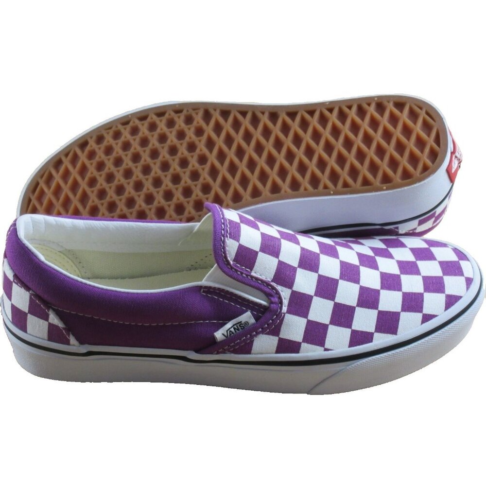 Vans Women's Classic Slip On Willow Purple White Checker Shoes Sizes NEW - Picture 2 of 7